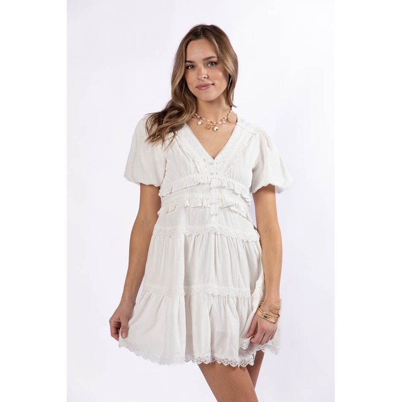 Enjoying Life White Ruffle Trim Mini Dress