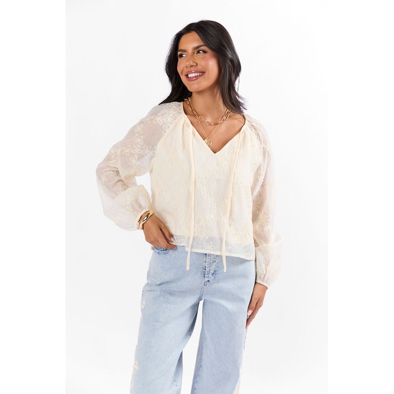 Face The Music Cream Embroidered Blouse