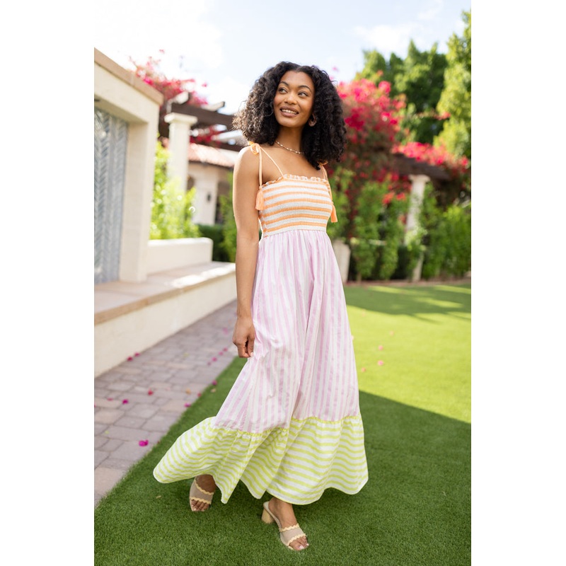 Forever Again Sherbet Striped Color Block Maxi Dress