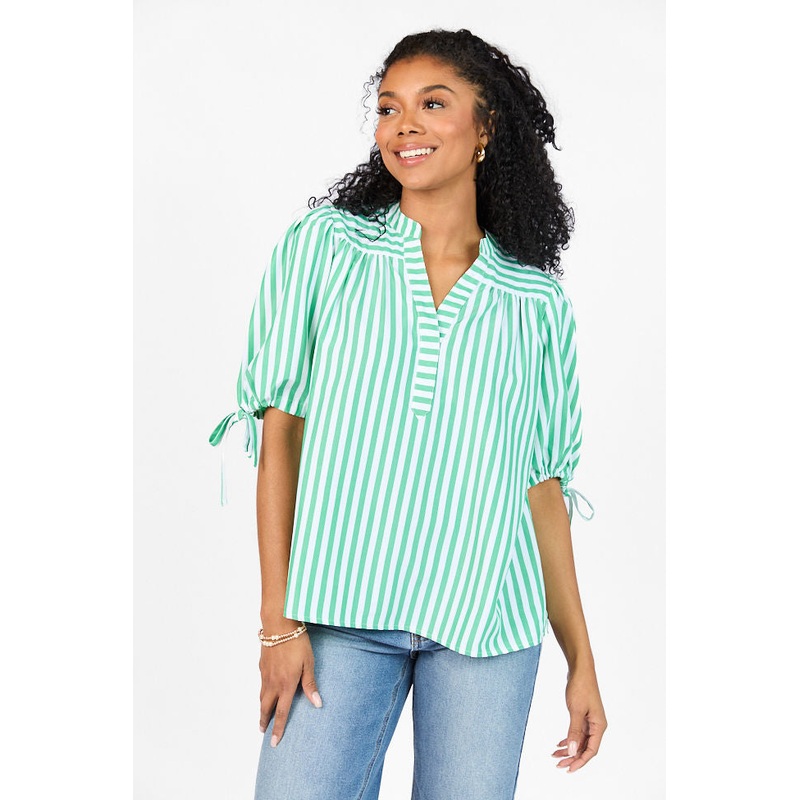 Look What We Started Green Striped Poplin Blouse