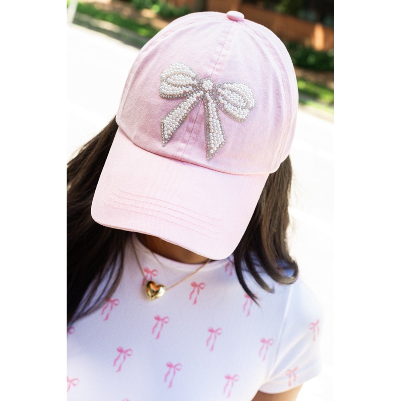 Pink Pearl Bow Hat