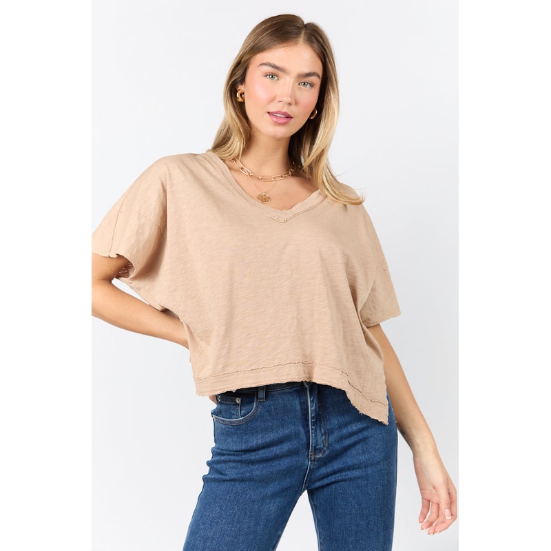 Rooted Essential Taupe V-Neck Tee