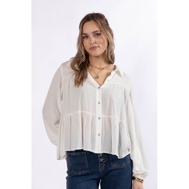 Something Good Ivory Tiered Relaxed Button Down Blouse