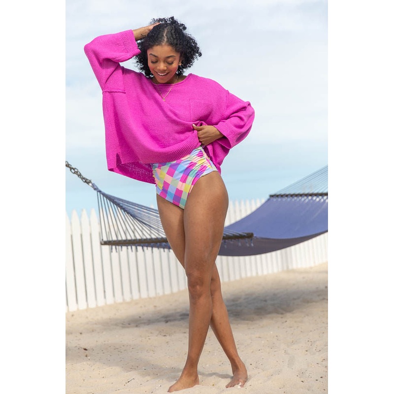 Tell Me Everything Magenta Oversized Pocketed Light Weight Sweater