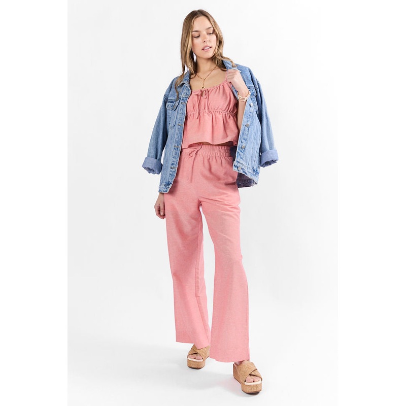 To The Sun Coral Striped Peplum Two Piece Set