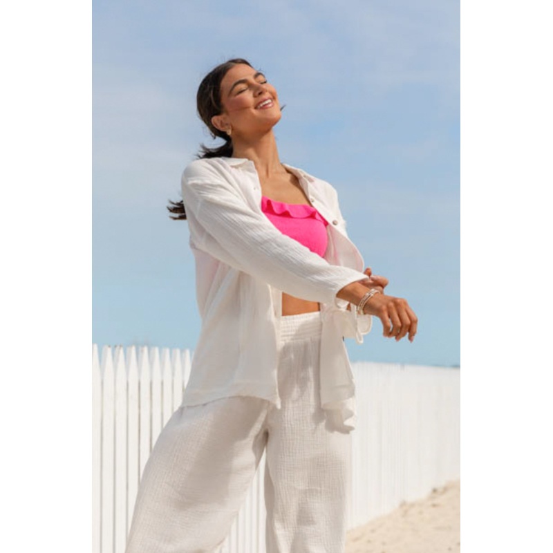 Warmer Weather Ivory Gauze Button Down Top