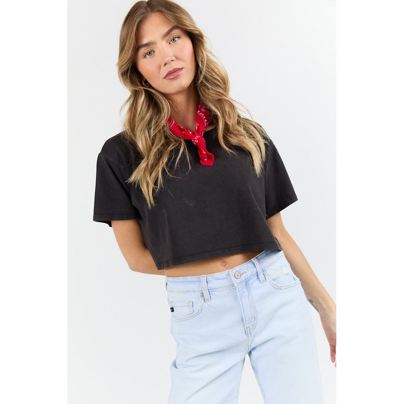 As Cool As It Gets Light Black Cropped Knit T Shirt