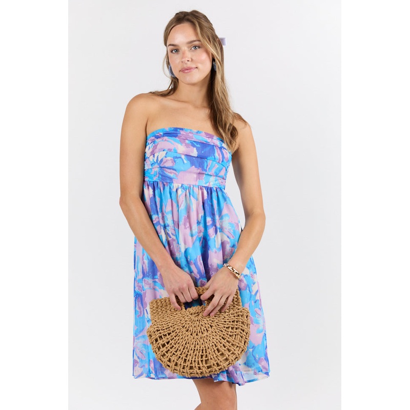 At The Oasis Multi Strapless Printed Mini Dress