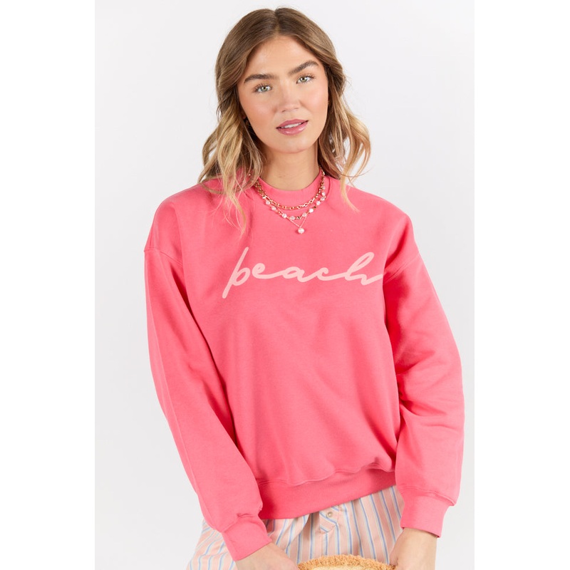Beach Script Light Red Graphic Sweatshirt