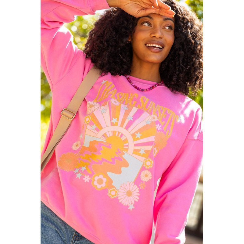Chasing Sunsets Pink Graphic Sweatshirt