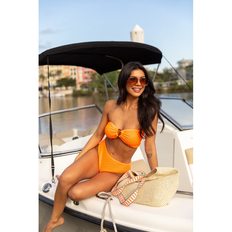 Current Events Orange Textured Ring Bikini Top FINAL SALE