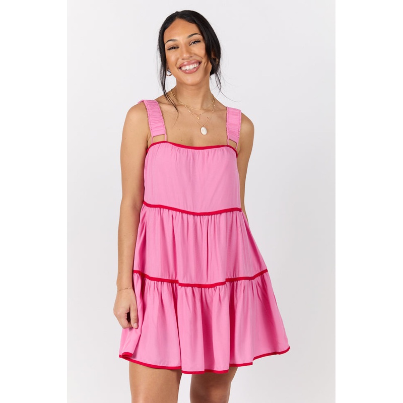 Essential Love Pink Contrast Trim Mini Romper Dress