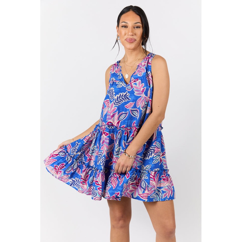 Hanging Loose Blue Multi Floral Print Tank Shirt Dress