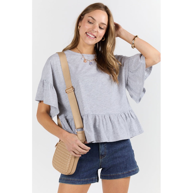 Perfect Grey Knit Ruffle Hem Tee