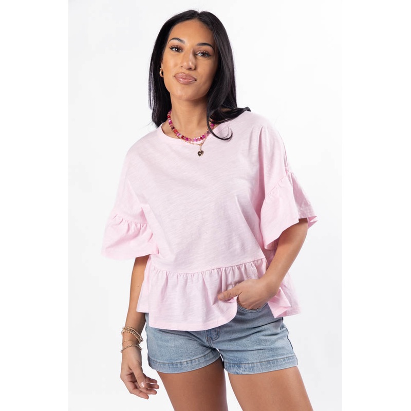 Perfect Pink Knit Ruffle Hem Tee
