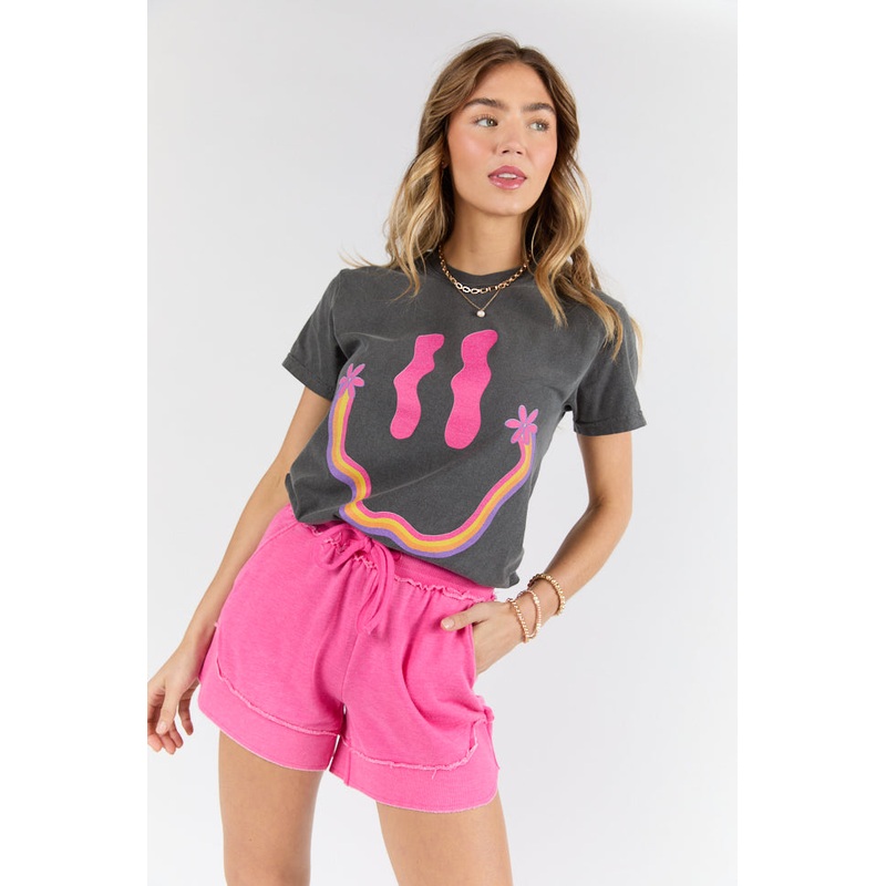 Retro Smiley Dark Grey Graphic Tee