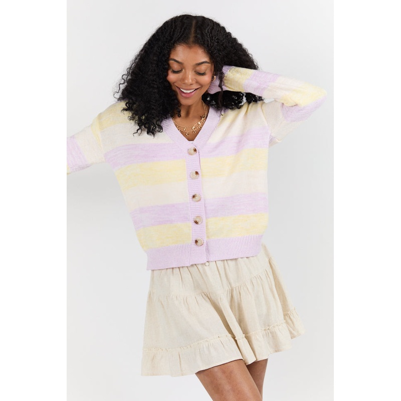 Simple Request Purple Multi Striped Cardigan