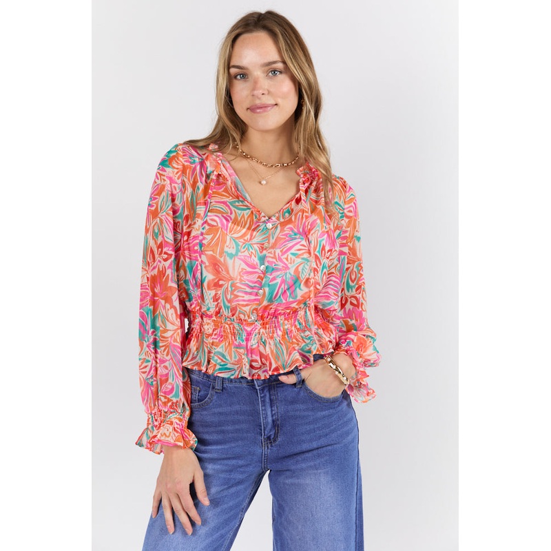Take Me To The Tropics Multi Print Blouse With Cami Lining FINAL SALE