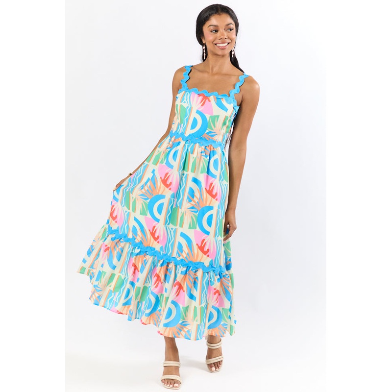 Tropical Tango Multi Rick Rack Trim Printed Midi Dress