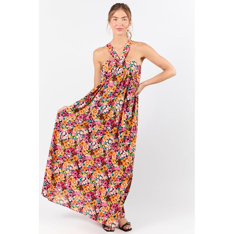 Waterside Elegance Multi Floral Halter Neck Maxi Dress