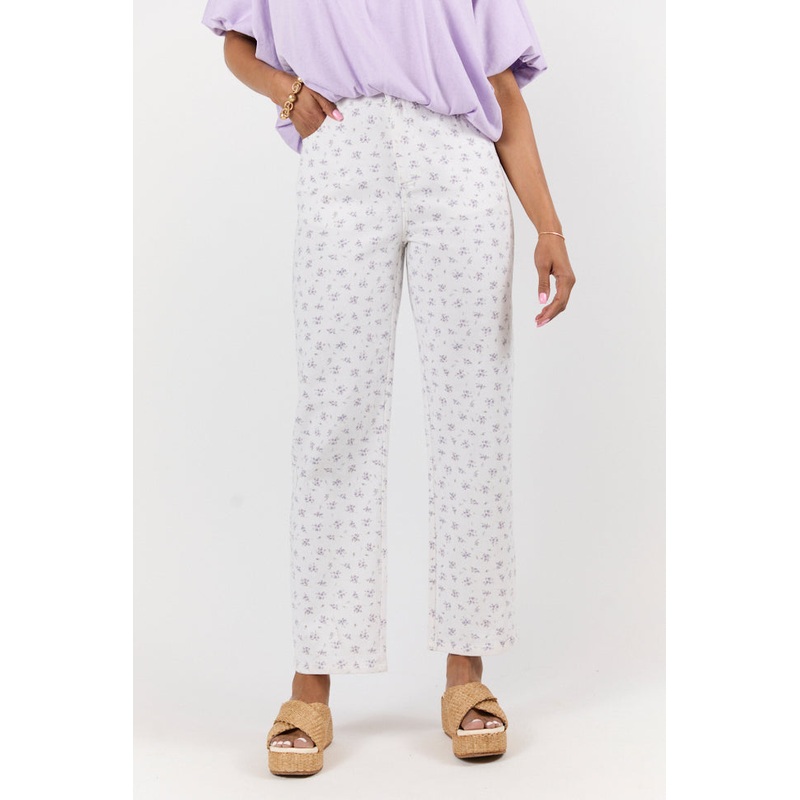 Aria Ivory and Purple Floral Printed Pants FINAL SALE