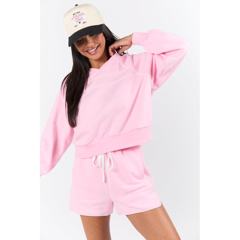 Baseline Pink Piped Lounge Crewneck Sweatshirt