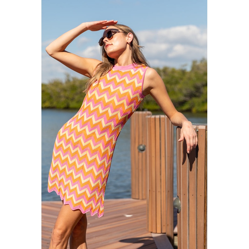 Beach Bound Multi Chevron Knit Dress