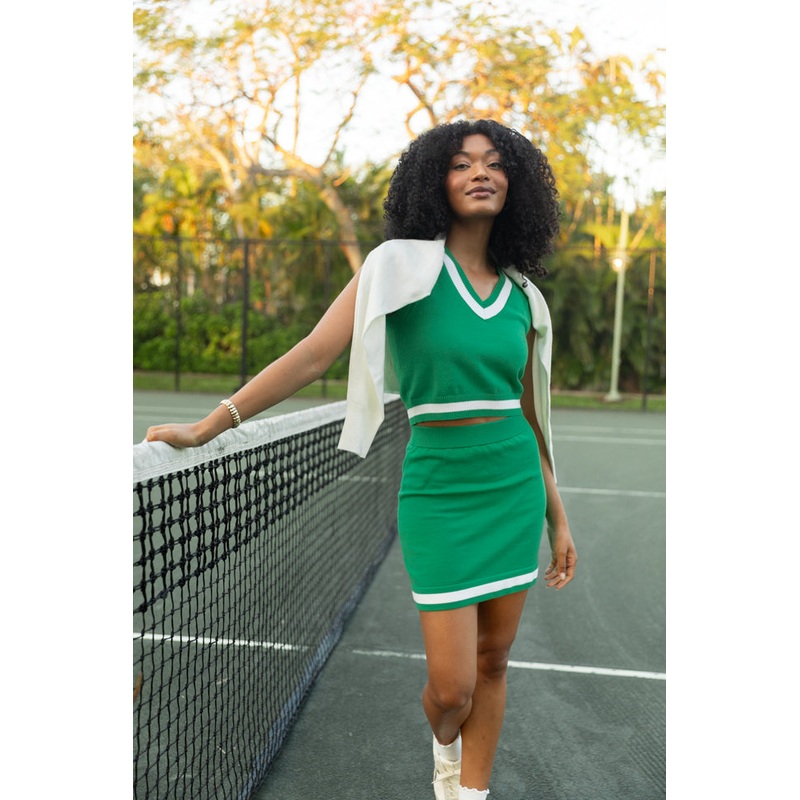 Court First Green and Ivory Varsity Sweater Set