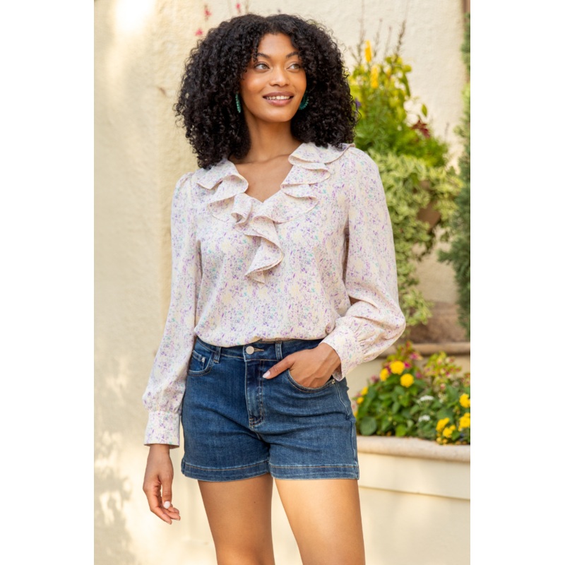 Floral Mirage Ruffle Trim Pastel Blouse FINAL SALE