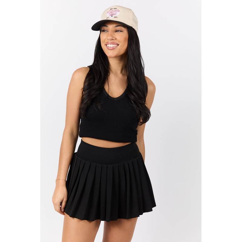 For The Win Black Pleated Tennis Skirt