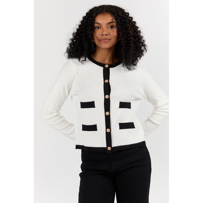 Forever Changing Ivory and Black Contrast Trim Cardigan FINAL SALE
