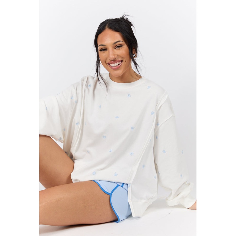 Graceful Challenge White and Blue Bow Sweatshirt