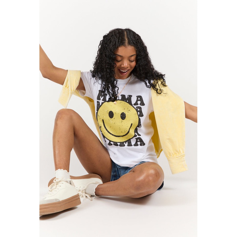 Mama Smiley Repeat White Graphic Tee