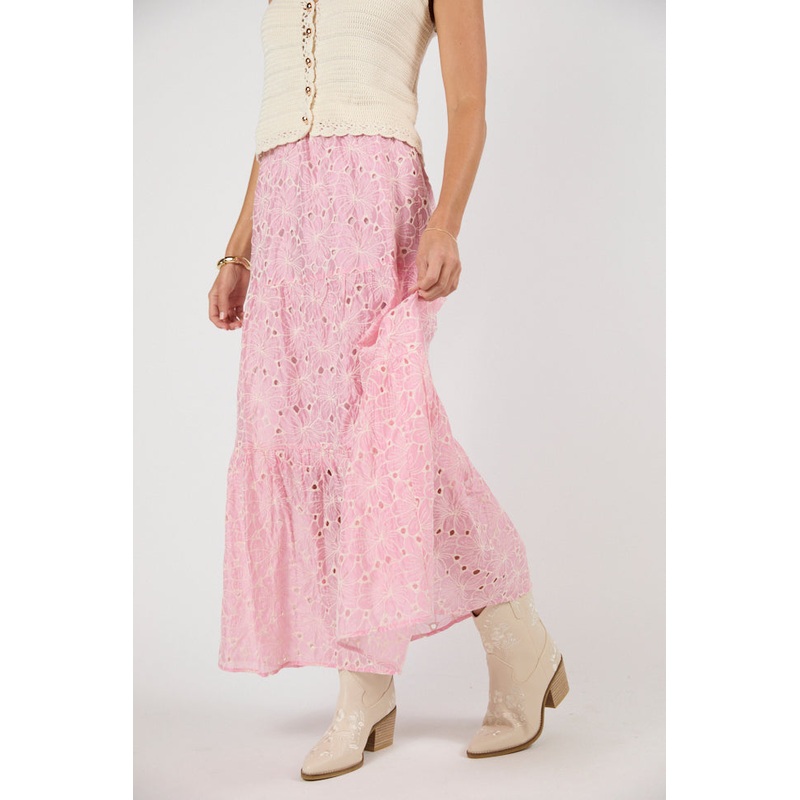 No Place Like This Pink Embroidered Maxi Skirt FINAL SALE