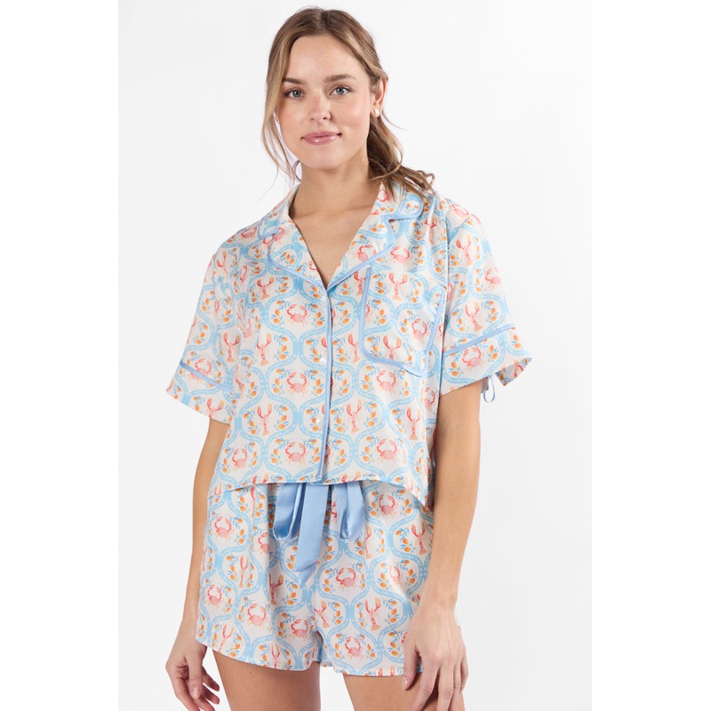 Rest Up In The Cutest Catch Satin Pajama Top