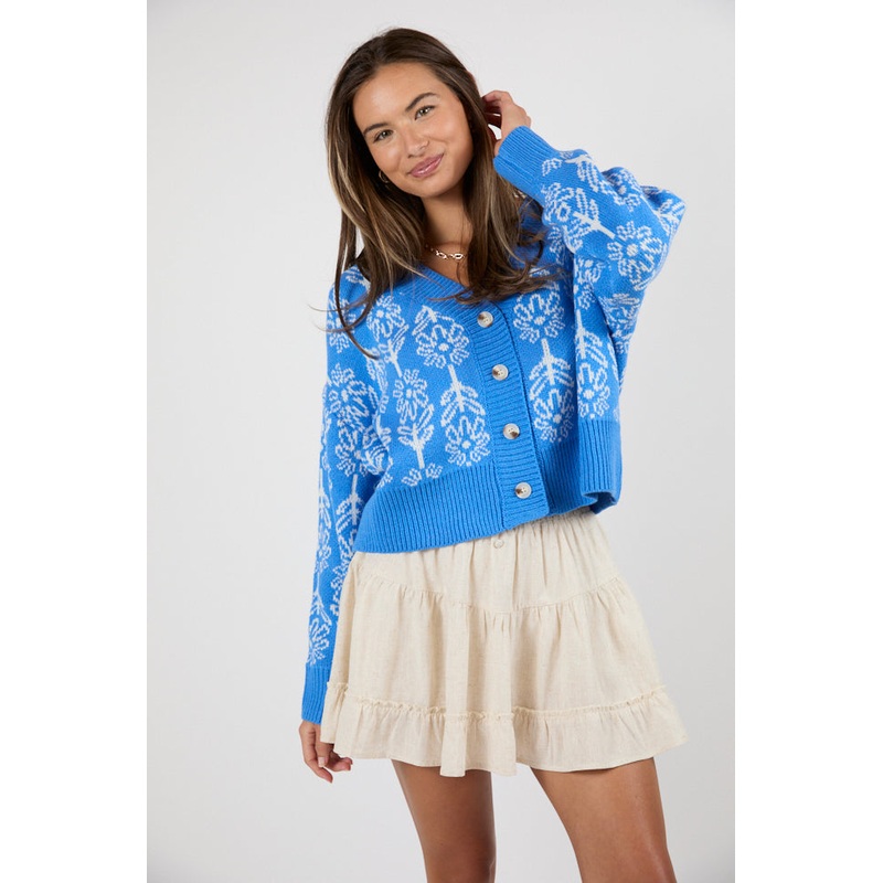 Stay Sweet Blue Block Floral Print Cardigan FINAL SALE