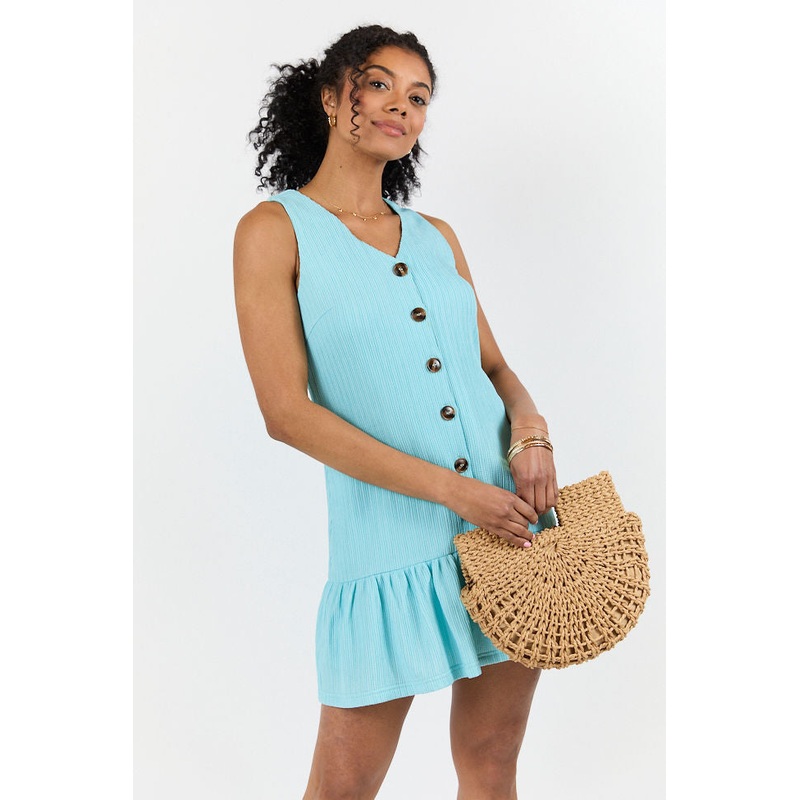 Sunset Romance Light Blue Knit Button Front Mini Dress FINAL SALE