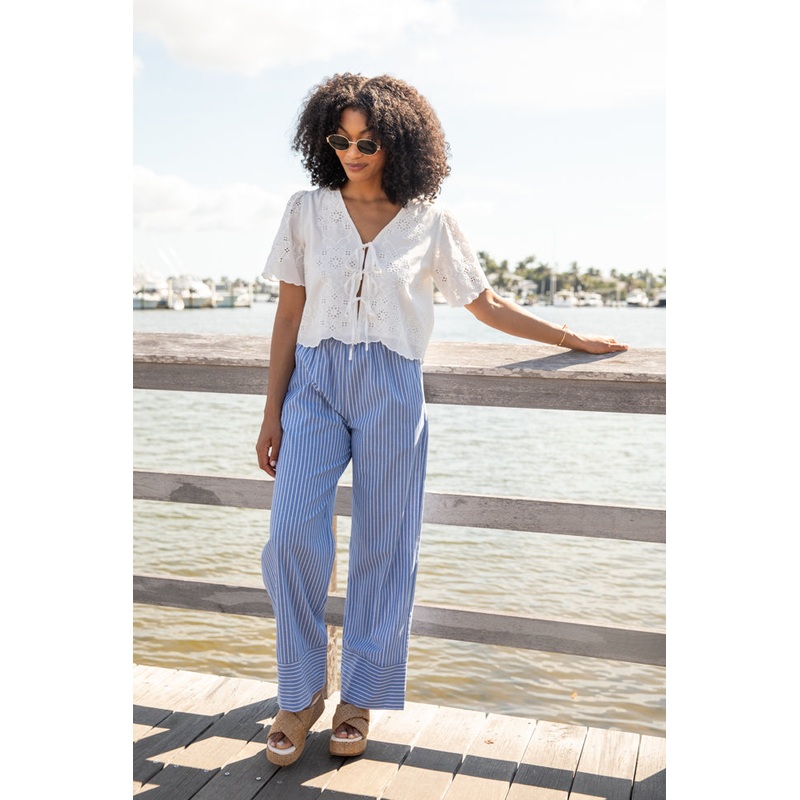 Tidal Lines Blue Striped Pull On Pants
