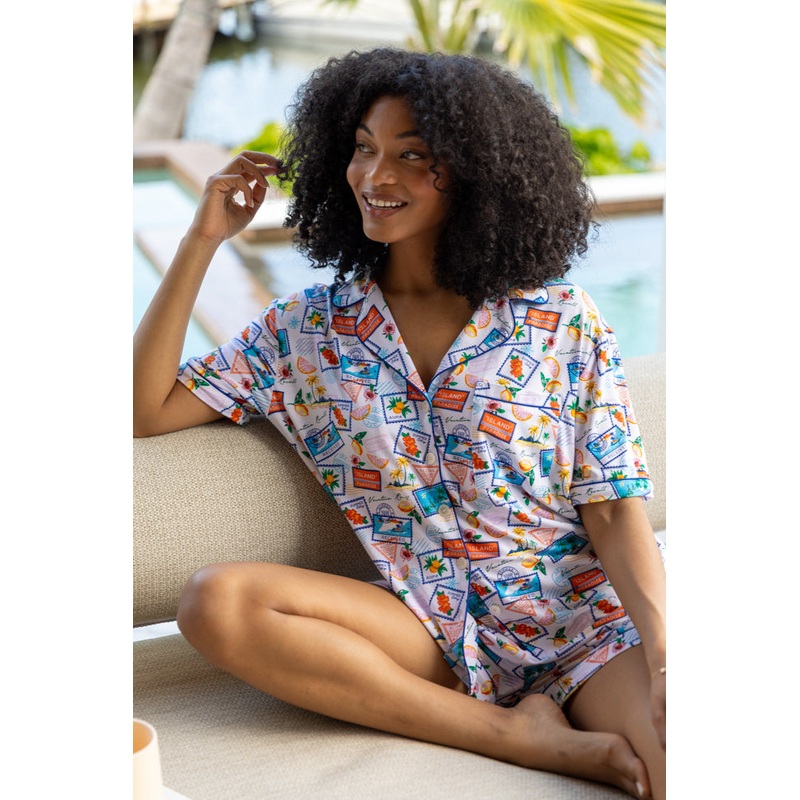 Under the Stars Postcards Short Sleeve Pajama Top