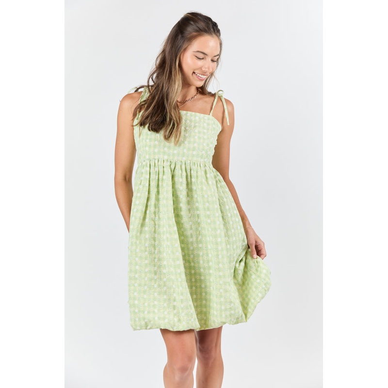 Wandering Hearts Green Eyelet Gingham Dress