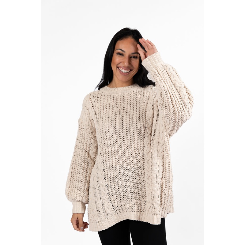 Wide Open Spaces Beige Chenille Cable Knit Oversized Sweater FINAL SALE