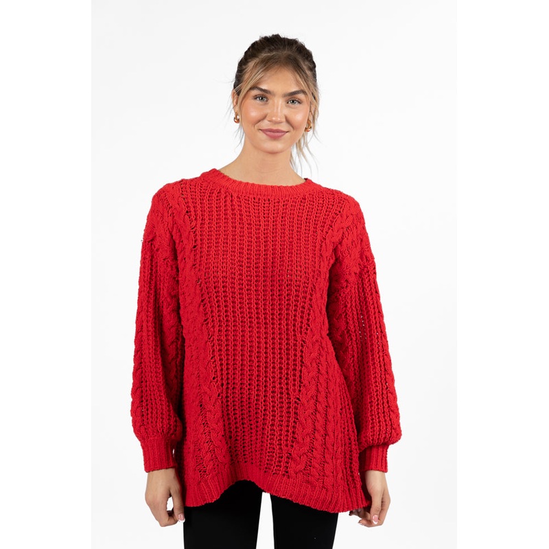 Wide Open Spaces Red Chenille Cable Knit Oversized Sweater FINAL SALE