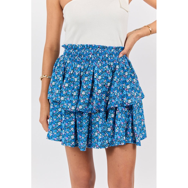 Breezy Navy Floral Tiered Skort