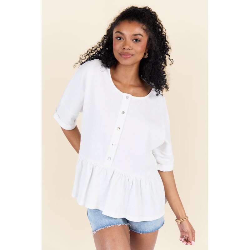 Caught In The Moment Ivory Textured Knit Henley Tee