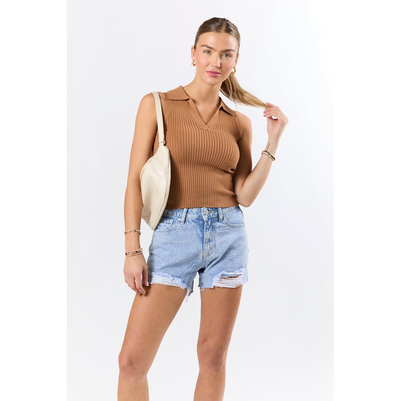Cruise Away Brown Collared Sweater Tank