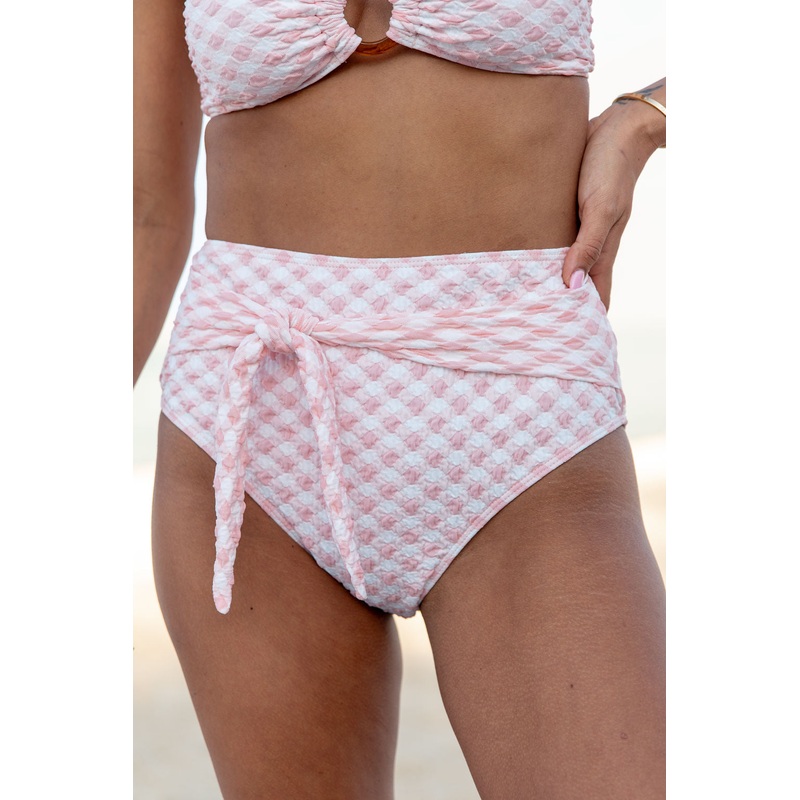 Golden Isle Pink Textured Tie Detail Bikini Bottom FINAL SALE
