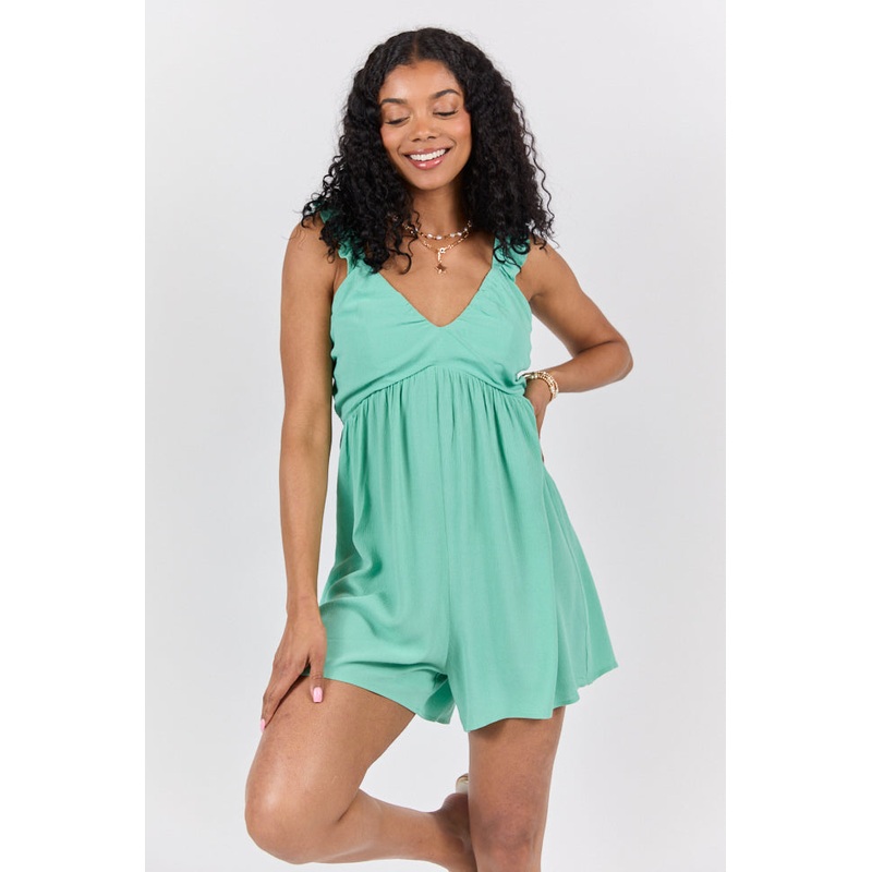 Lucky To Be Me Green Flutter Sleeve Romper