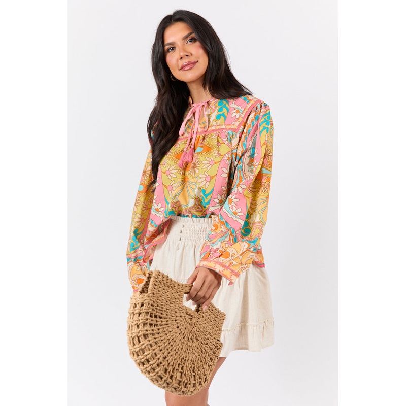 Mosaic Gardens Purple Printed Long Sleeve Blouse