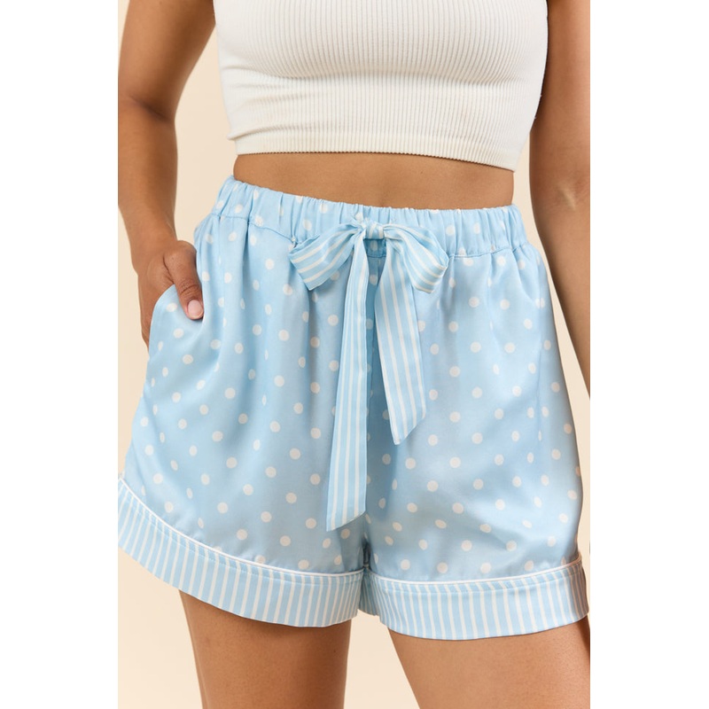 No Alarm Blue Polka Dot Satin Pajama Shorts