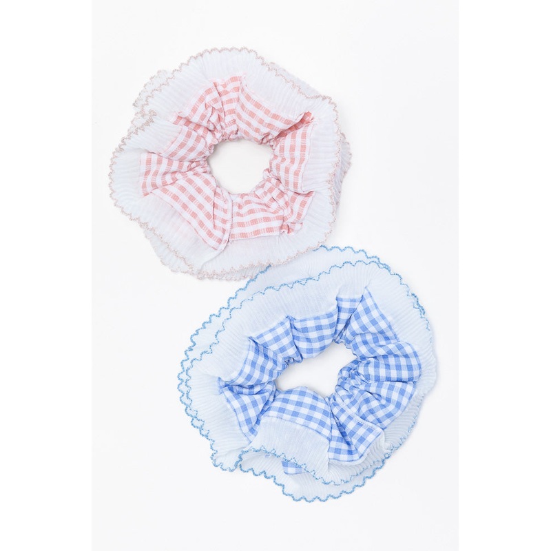 Pink and Blue Gingham Scrunchie Set
